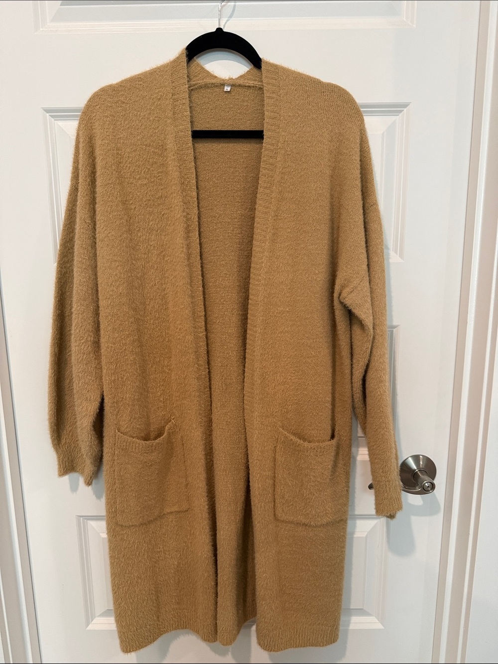 Cozy Open-Front Camel Longline Sweater Cardigan